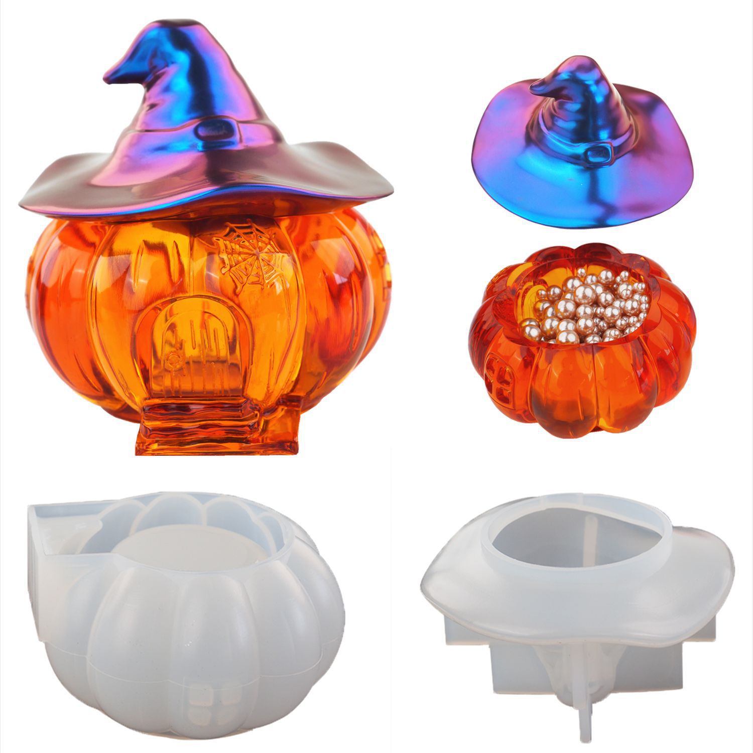 DIY Halloween Witch Pumpkin Cottage Elf House Storage Box Bottle Candy Box Mirror Silicone Mold