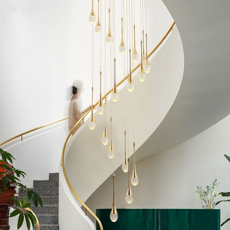 Stair Chandelier Crystal Lamp Duplex Floor Rotating Long Chandelier Staircase Lamp in the Living Room Post-Modern Simple and Light Luxury Lamps