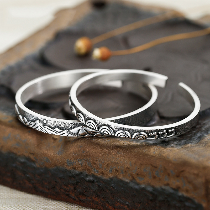 山盟海誓情侣手镯一对男女纯银手环刻字工艺生日礼物情人节送女友