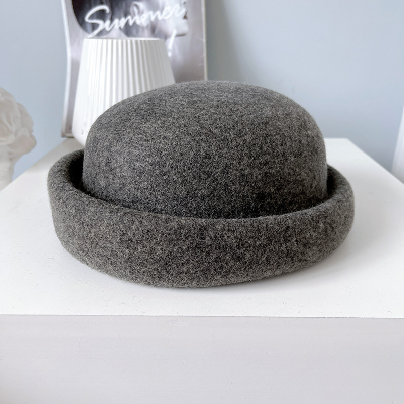 澳洲羊毛轻奢名媛毡帽子秋冬复古女士礼帽淑女贝雷帽纯色时装帽潮