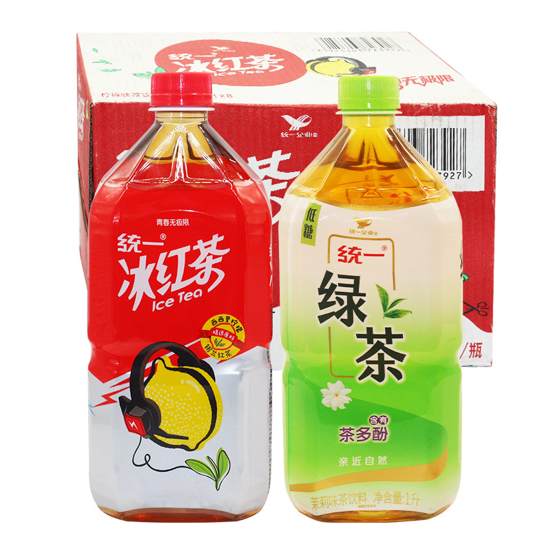 批发统一绿茶茉莉味 冰红茶柠檬味茶饮料 1l*8瓶整箱