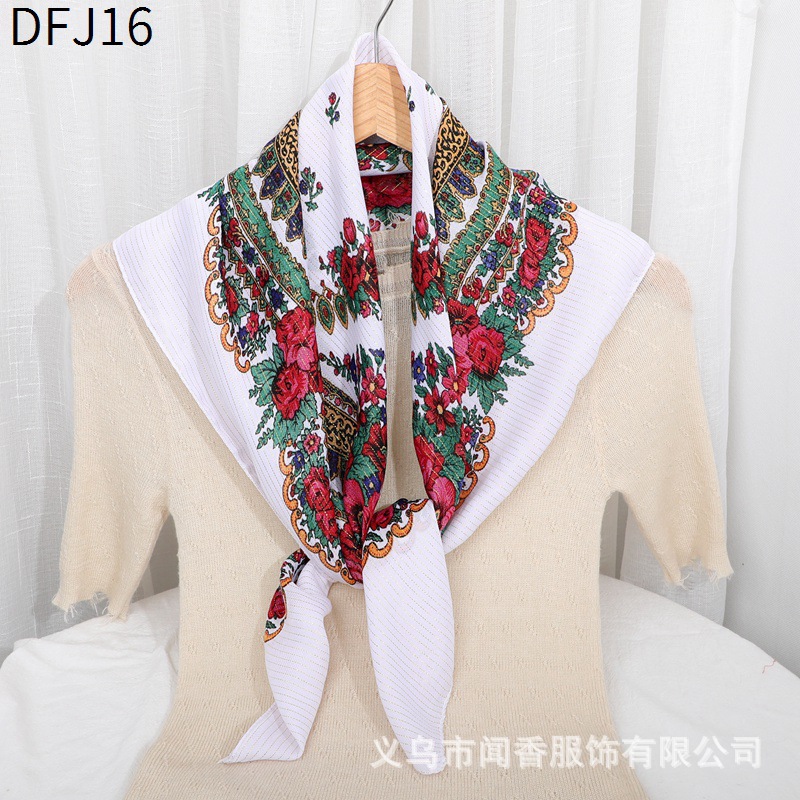 New Gold Thread Ethnic Style 85cm Square Scarf Closed Toe Sun Protection Scarf for Middle-Aged and Elderly Women Working Scarf Scarf