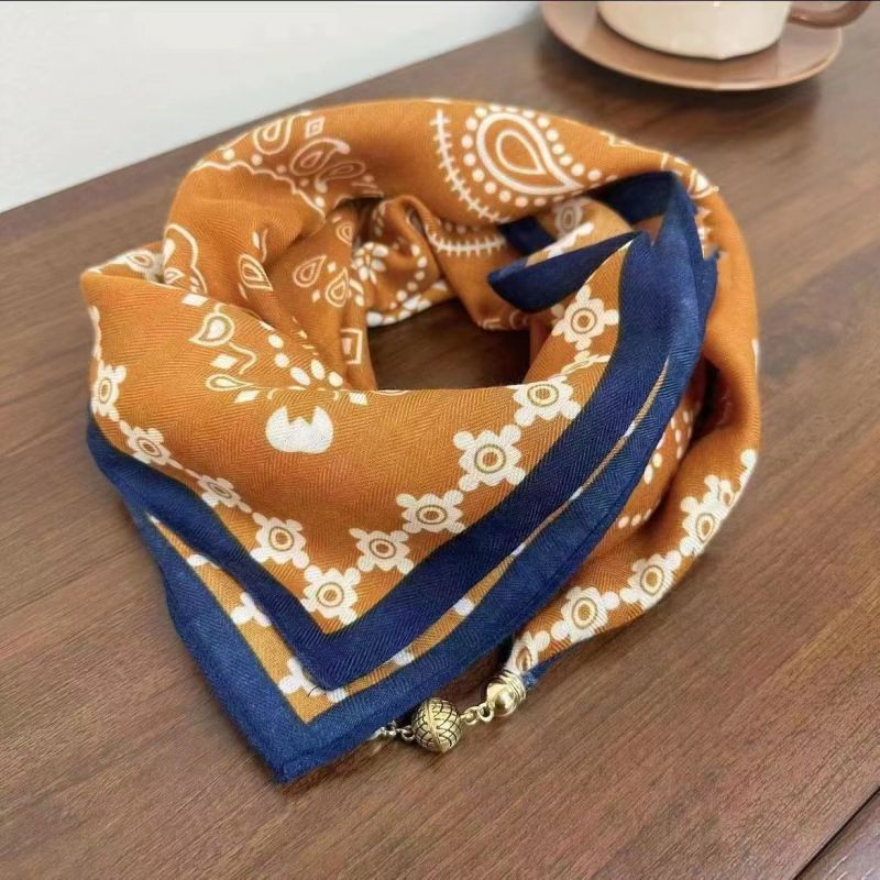 autumn and winter new small golden balls magnetic buckle milan home high sense ladies decoration versatile cotton and linen texture 70cm silk scarf