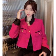 玫红色小香风外套女2024春季新款小众短款韩版小立领小外套