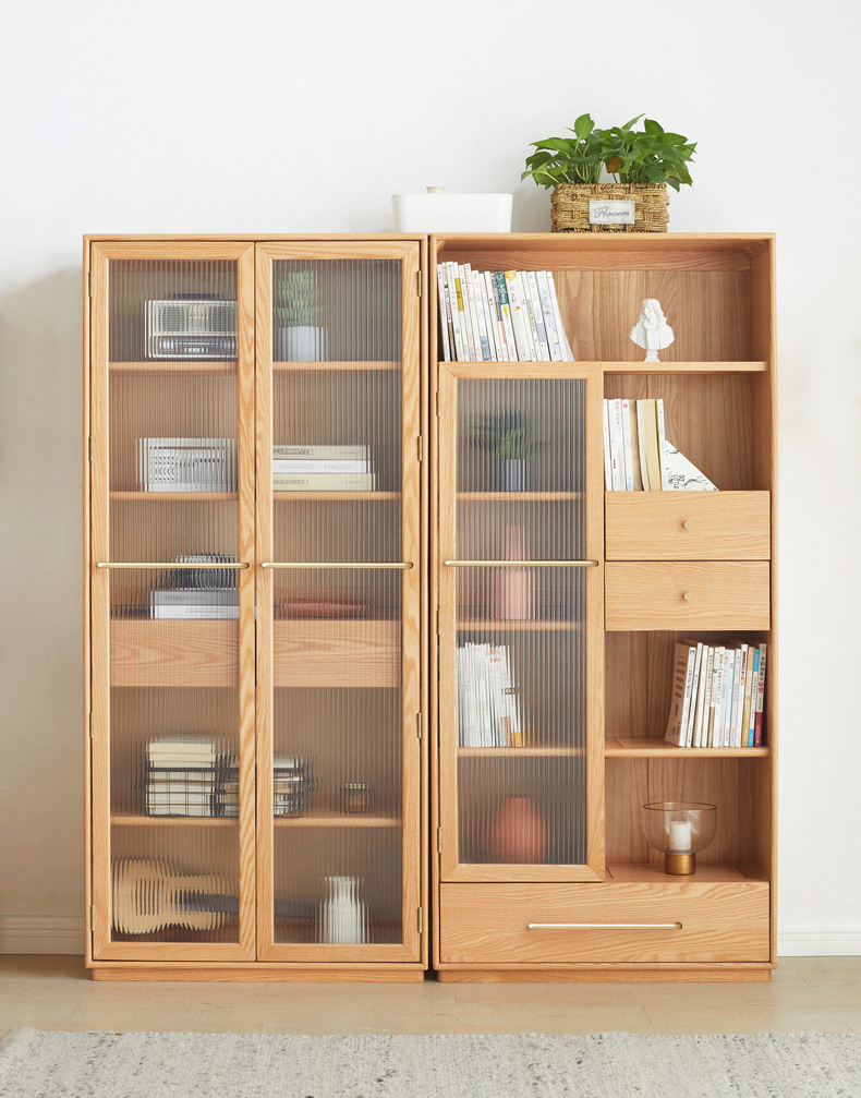 日式简约橡木书柜书架北欧现代民宿工程工厂家具家用置物架展示柜