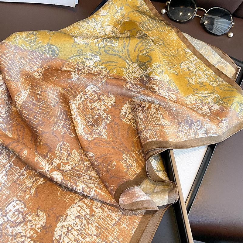 Korean Style Surface Distressed Yellow Orange Gradient Color Matching Mulberry Silk Silk Scarf Women's 70 Square Scarf Neck Shawl Arm Bag