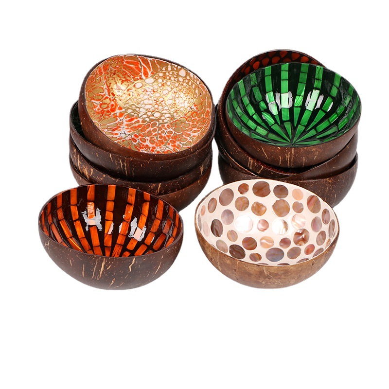 亚马逊跨境电商选品椰壳碗贝壳镶嵌彩绘居家装饰收纳装饰品盘