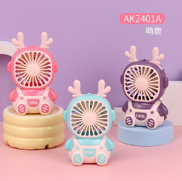 2024 New Style with Lanyard Cartoon Ears Little Fan Charging Summer Children Portable Portable Electric Fan Gift Printing