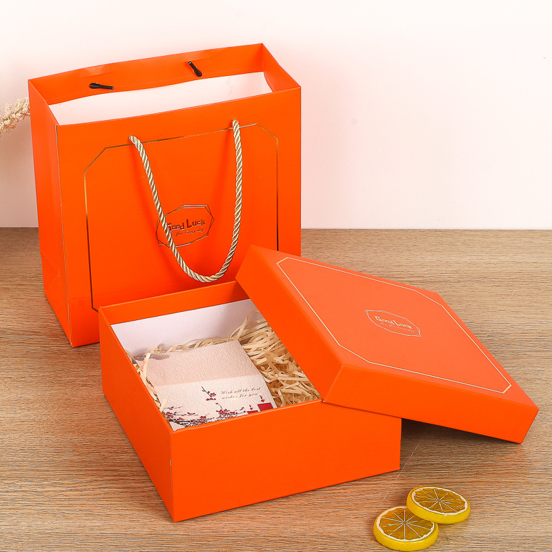 天地盖橙色礼盒情人节香水口红礼品盒手提袋套装生日圣诞节礼盒