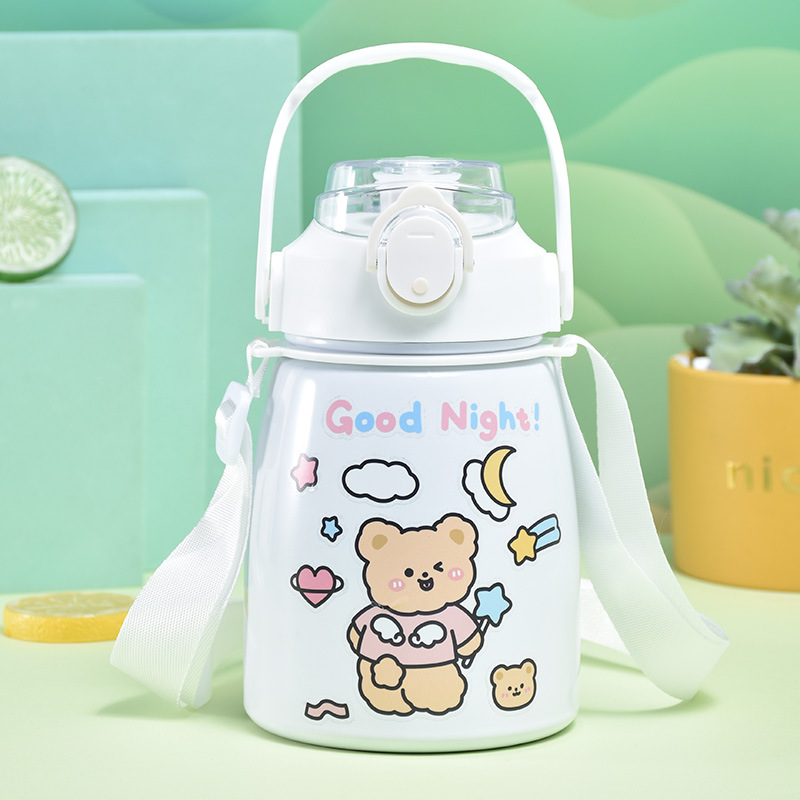 Cartoon Cute Portable Pot Belly Thermos Cup Large Capacity Bounce Straw Bottle for Children Good-looking Student Gifts