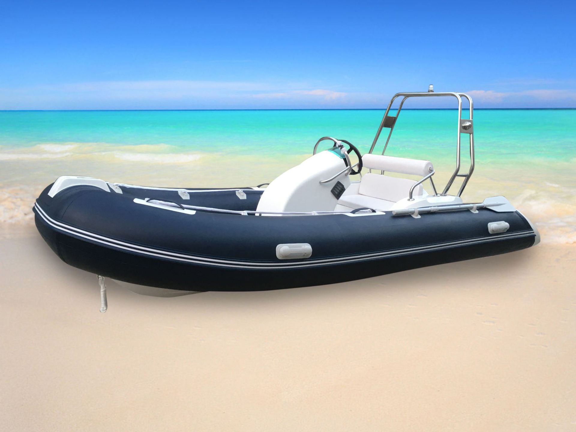 rib390c深蓝 白玻璃钢底壳充气艇救援艇充气船海帕龙pvc