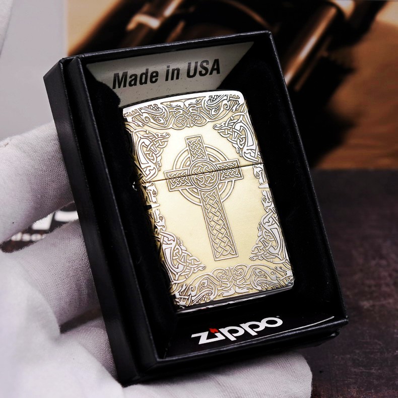 zippo 250/167 镀铬双色环绕精雕 凯尔特十字架