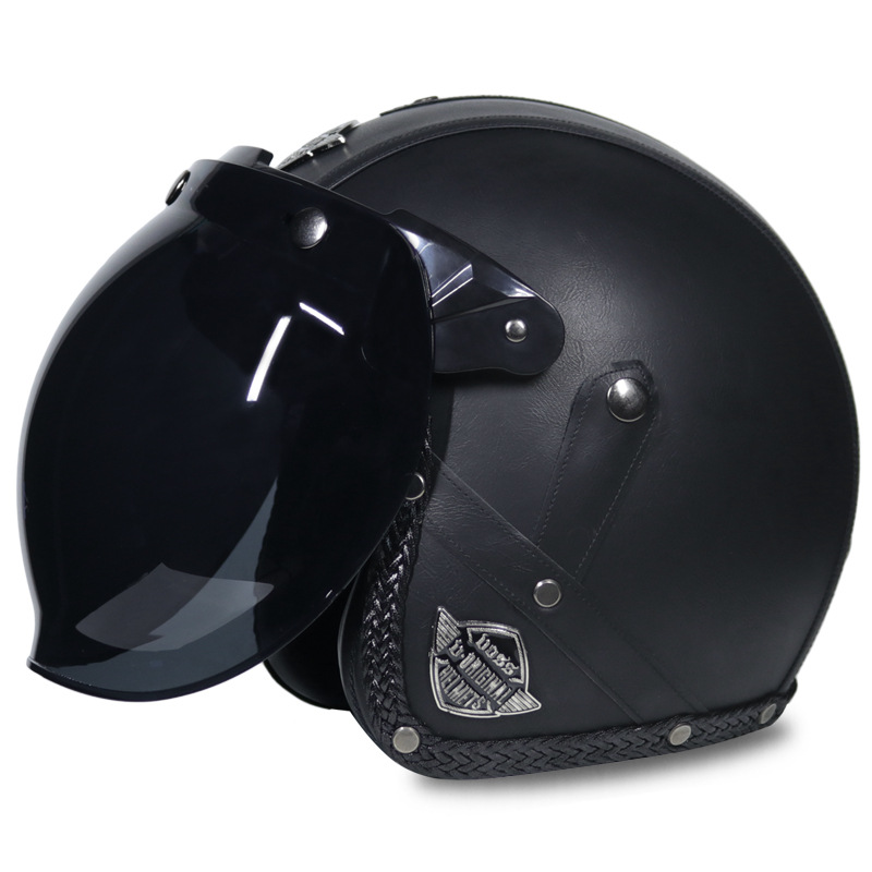 voss哈雷复古头盔男女手工皮革头盔3/4盔半盔四季电动车帽子