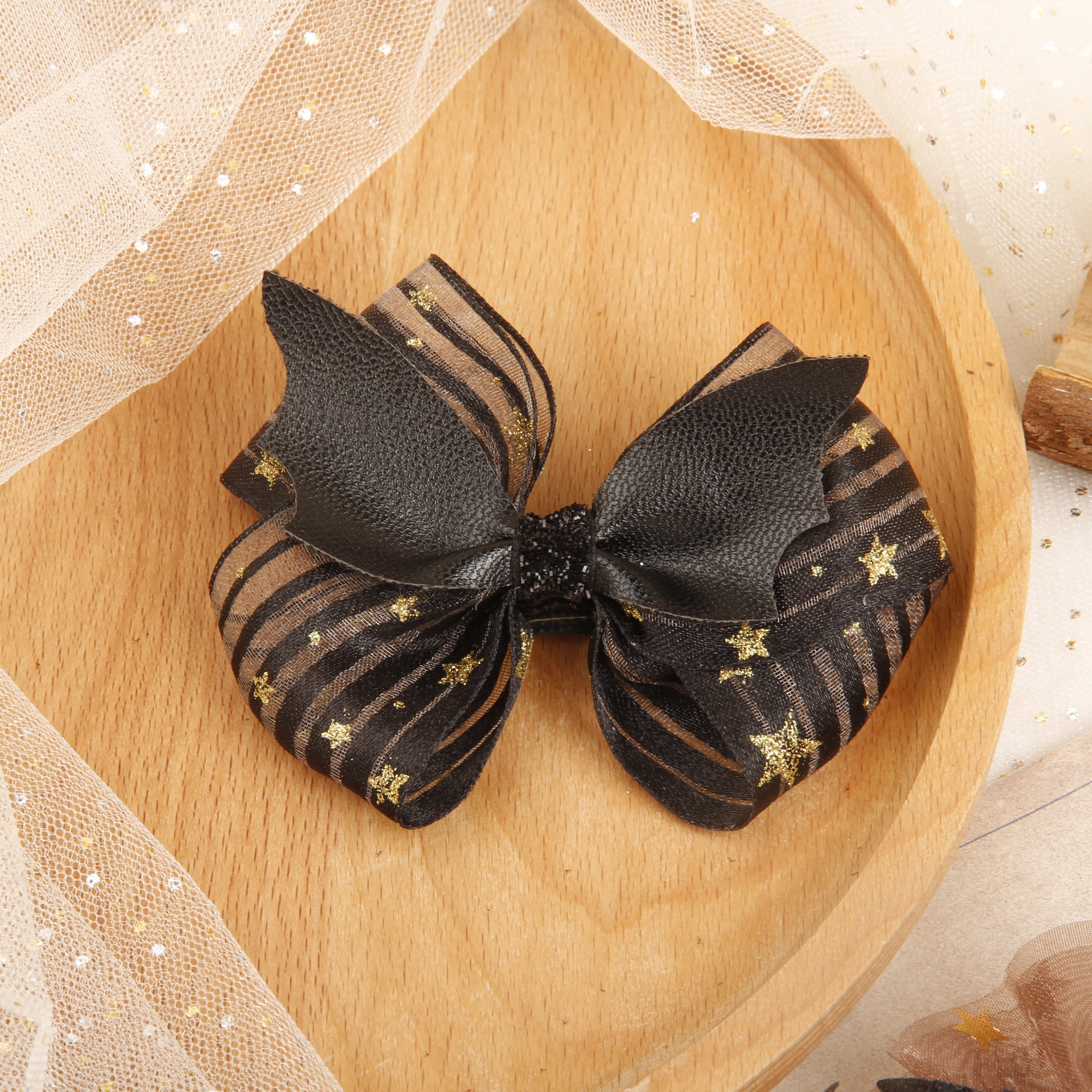 20.23 Million Halloween Bow Barrettes Ribbon Gauze Skirt Bat Wings Hair Accessories Party Headdress for Taking Photos