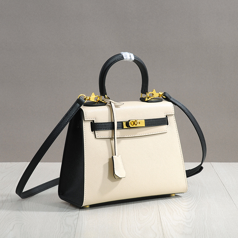 撞色包包2021新款潮手掌纹通勤女包时尚手提单肩包真皮凯莉包