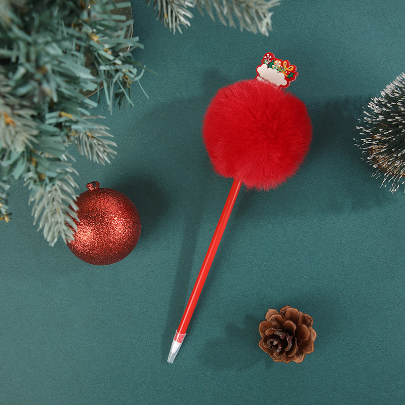 Manufacturer Christmas Pompom Pen Ballpoint Pen Acrylic Quicksand Snowman Christmas Stationery Children's Festival School Opening Small Prize