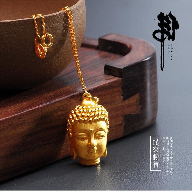 3d硬金如来佛吊坠 男女款佛头吊坠项链 黄金饰品 欧币沙金项链