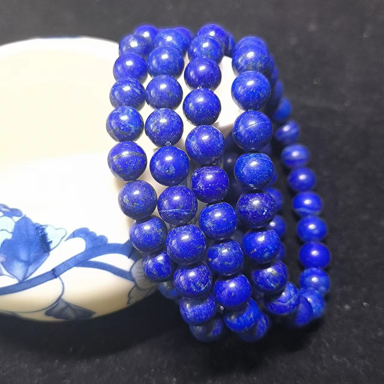 青金石单圈圆珠手链蓝色天原石水晶手串收藏品aqx10