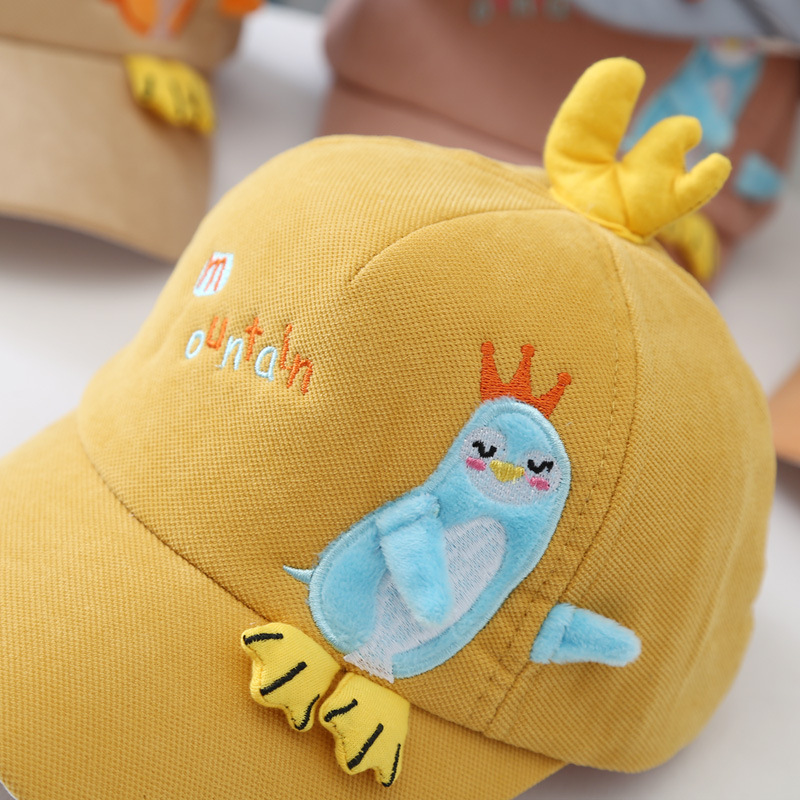 帽子儿童棒球帽2-6岁宝宝秋冬款绣花鸭舌帽卡通小黄鸭休闲帽厂家