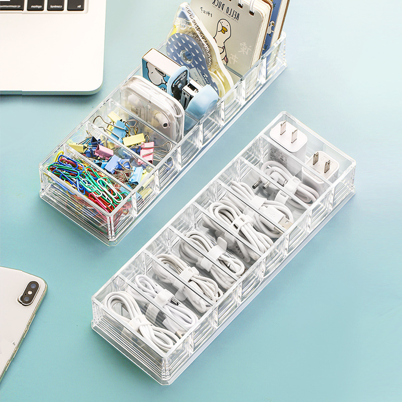 Transparent Data Cable Storage Box Drawer Earphone Charging Cable Finishing Box Acrylic Covered Compartment Storage Drawer