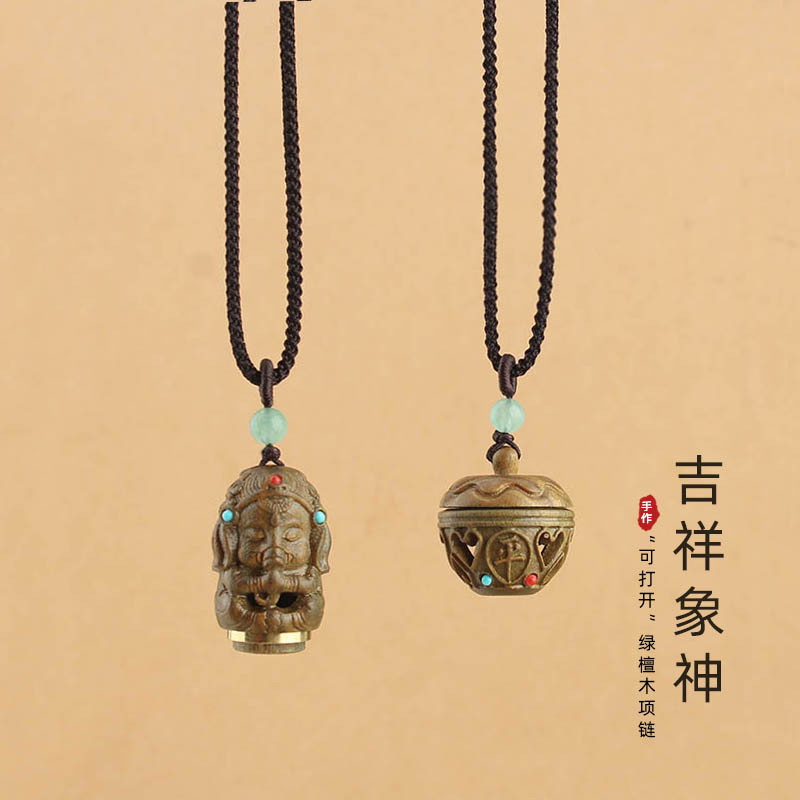 Open Green Sandalwood Apple Necklace Elephant God Hollow Pendant Sweater Chain Pendant Retro Ethnic Style Accessories