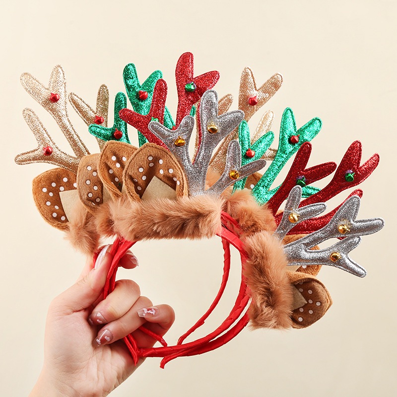 amazon popular christmas decoration funny headband plush elk headband 2022 new year christmas party hair accessories