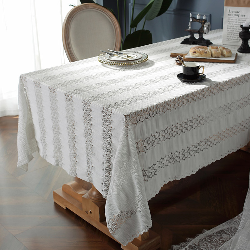 飞境跨境法式复古提花白色蕾丝桌布长方形西餐桌茶几盖布镂空桌布