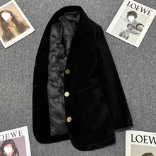 2023秋冬季新款韩版单排扣设计感黑色灯芯绒气质休闲西装外套上衣