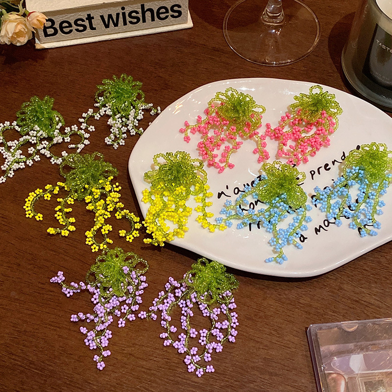 earrings vacation style all-matching graceful beaded earrings fresh fairy temperamental lavander tassel flowers earrings