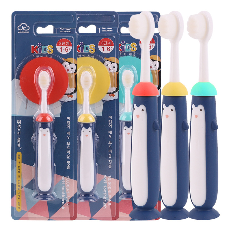 Wan Root Hair Children's Toothbrush Nipple Cleaning Creative Replacement Head Little Penguin Baby Soft Hair Single Toothbrush