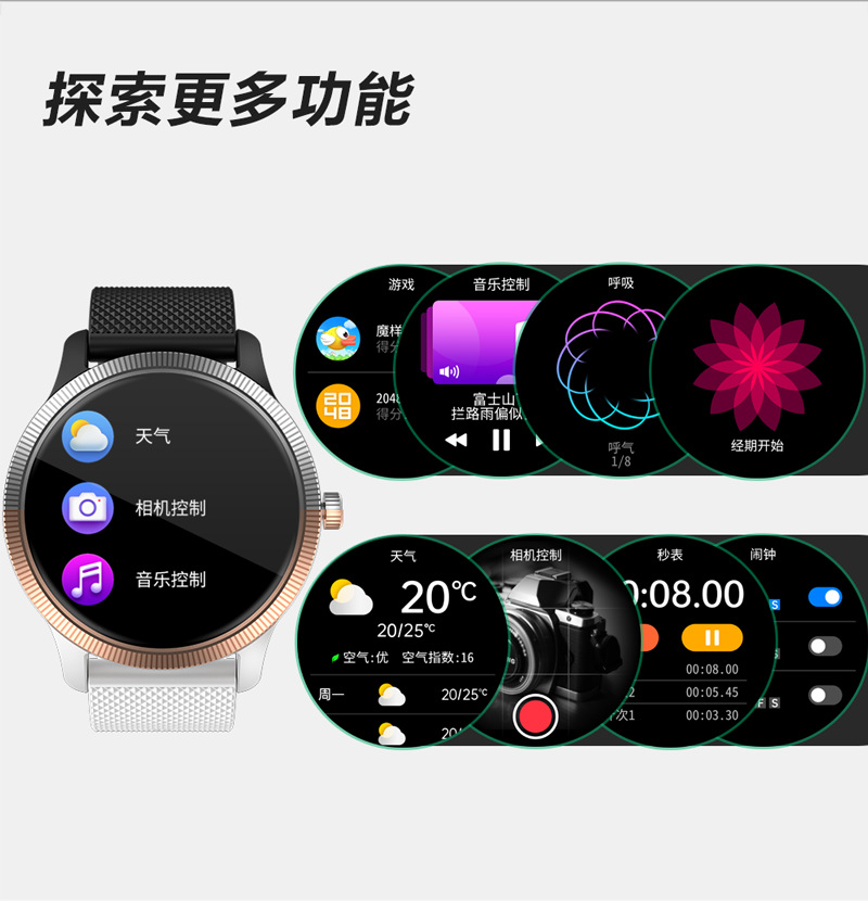 新款hw22智能手表1.32圆屏触摸蓝牙通话智能手表计步心率血氧手表