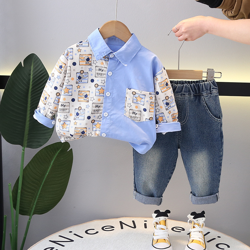 Children's Clothing Casual Multicolor Long-Sleeved Shirt Boys' Animal Shirt Boys' Casual Suit Spring and Autumn Children