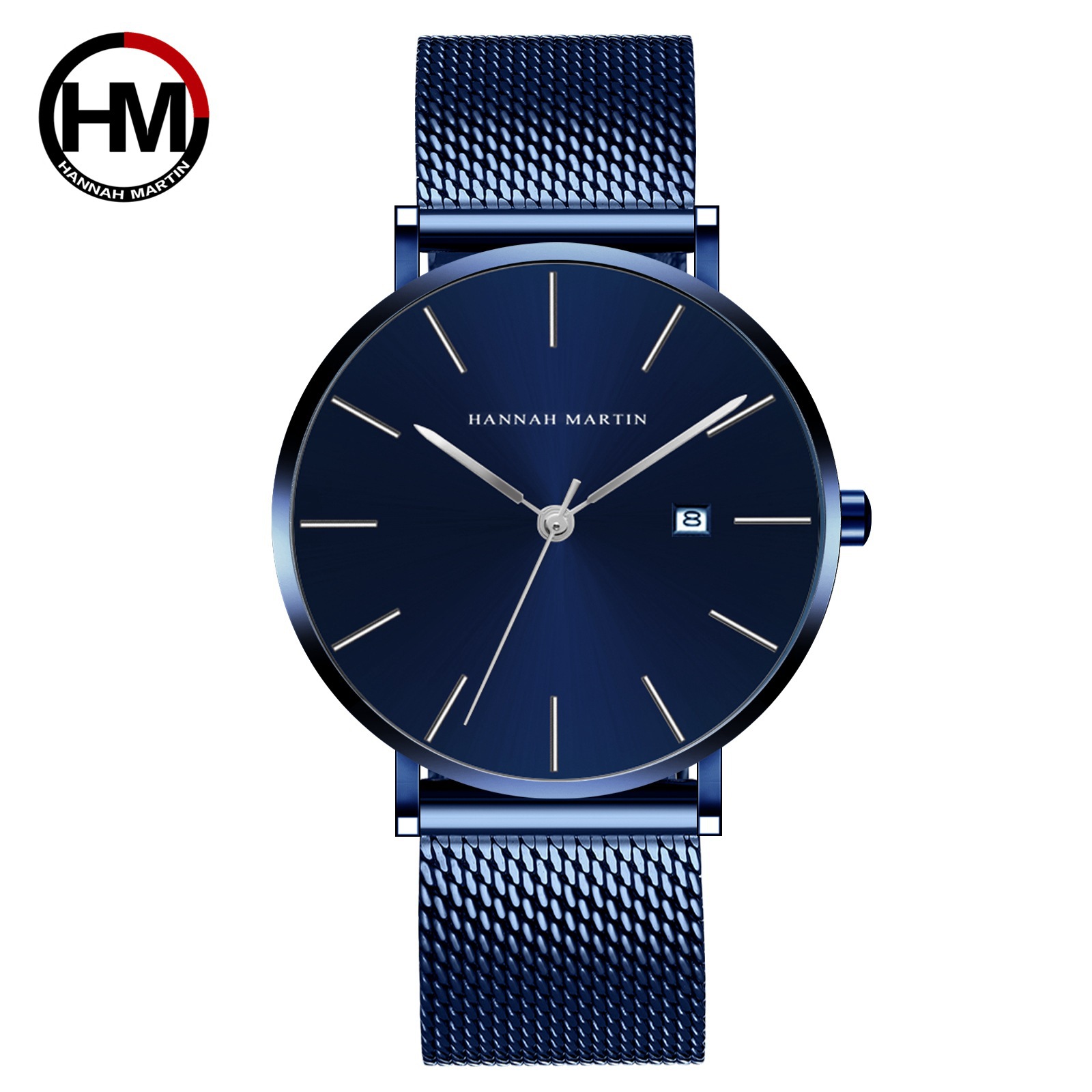 日本机芯防水蓝色钢带时尚潮流手表潮男韩版简约超薄日历男士手表