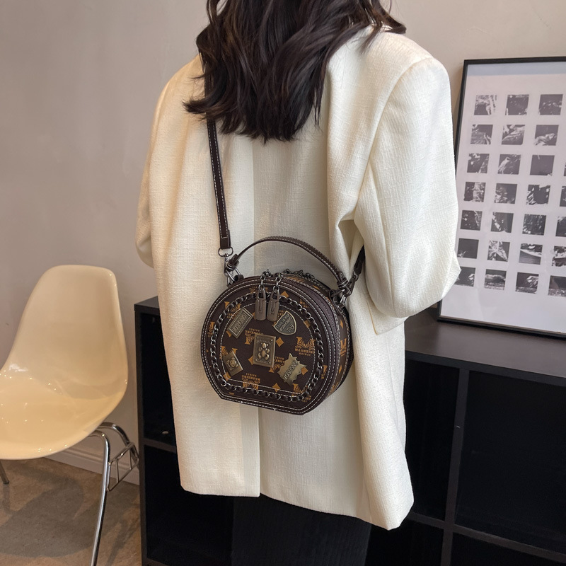 Women's Bag 2022 New Season Printed Portable Small round Bag Fashion Trendy Commuter Crossbody Shoulder Bag