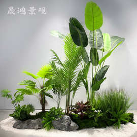 仿真绿植室内楼梯下造景空间转角盆栽假树仿真树景观植物造景装饰