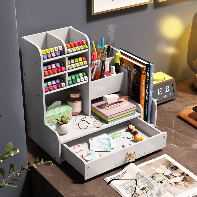 office desktop oblique insertion pen holder storage box student bedroom stationery organizing box with drawer marker pen storage rack