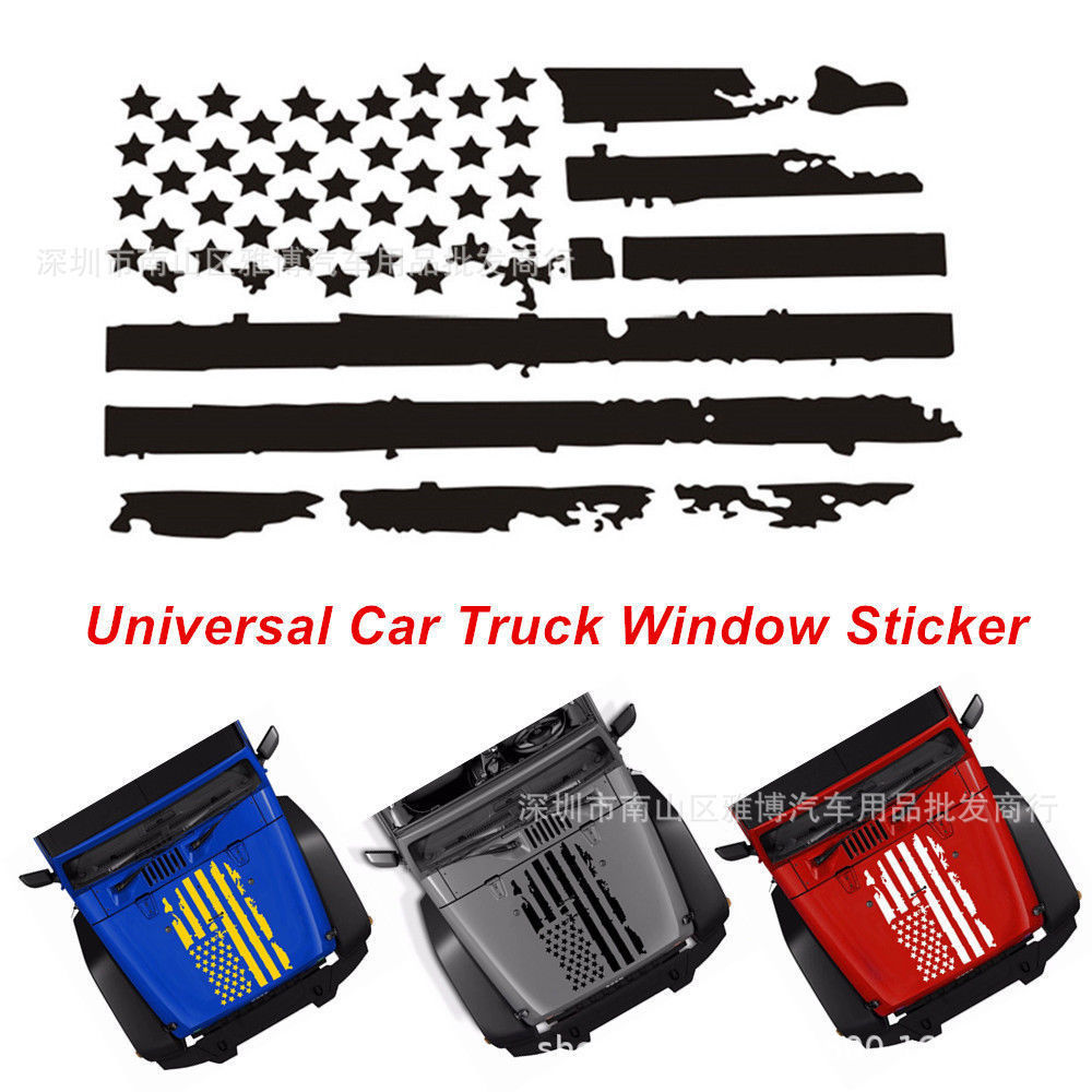 D-778 破裂美国图腾机盖车贴纸 爆裂旗帜引擎盖汽车贴纸拉花