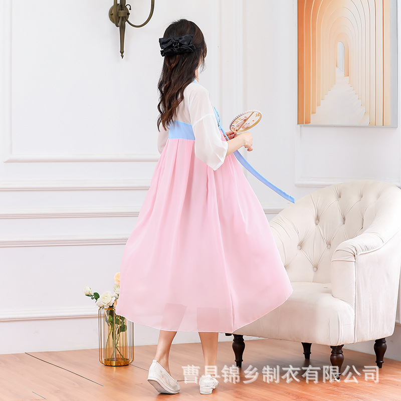 Improved Hanfu Dress Spring and Summer New Girl Student Embroidered Ancient Style Fairy High Waist Half Sleeve Han Elements Long Dress