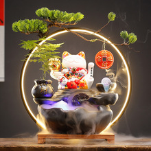 中式流水生财摆件家居客厅办公室桌面创意陶瓷猫装饰开业礼品