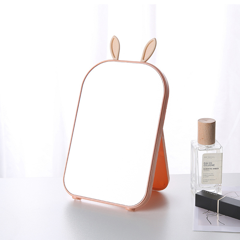 Desktop Makeup Mirror Large Vanity Mirror Portable Foldable Desktop Princess Mirror Cartoon Rabbit Ear Mirror Simple and Stylish Mirror