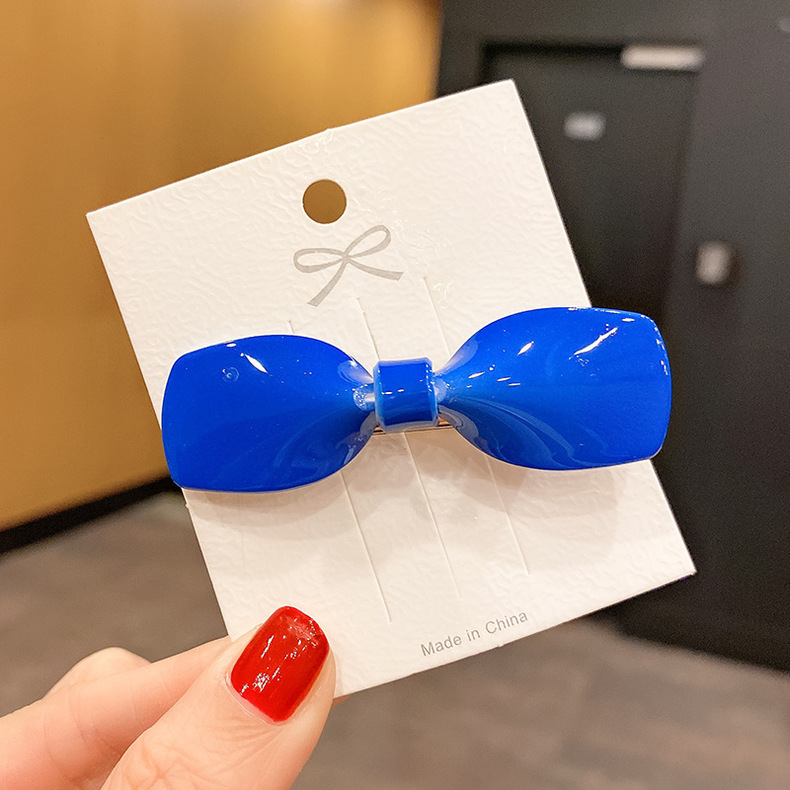 克莱因蓝发饰超显白蓝色发夹大号蝴蝶结边夹秋冬新款抓夹刘海发卡