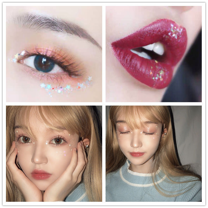 眼妆亮片免胶水闪粉啫喱膏星星贴片人鱼少女桃心网红舞台妆亮晶晶