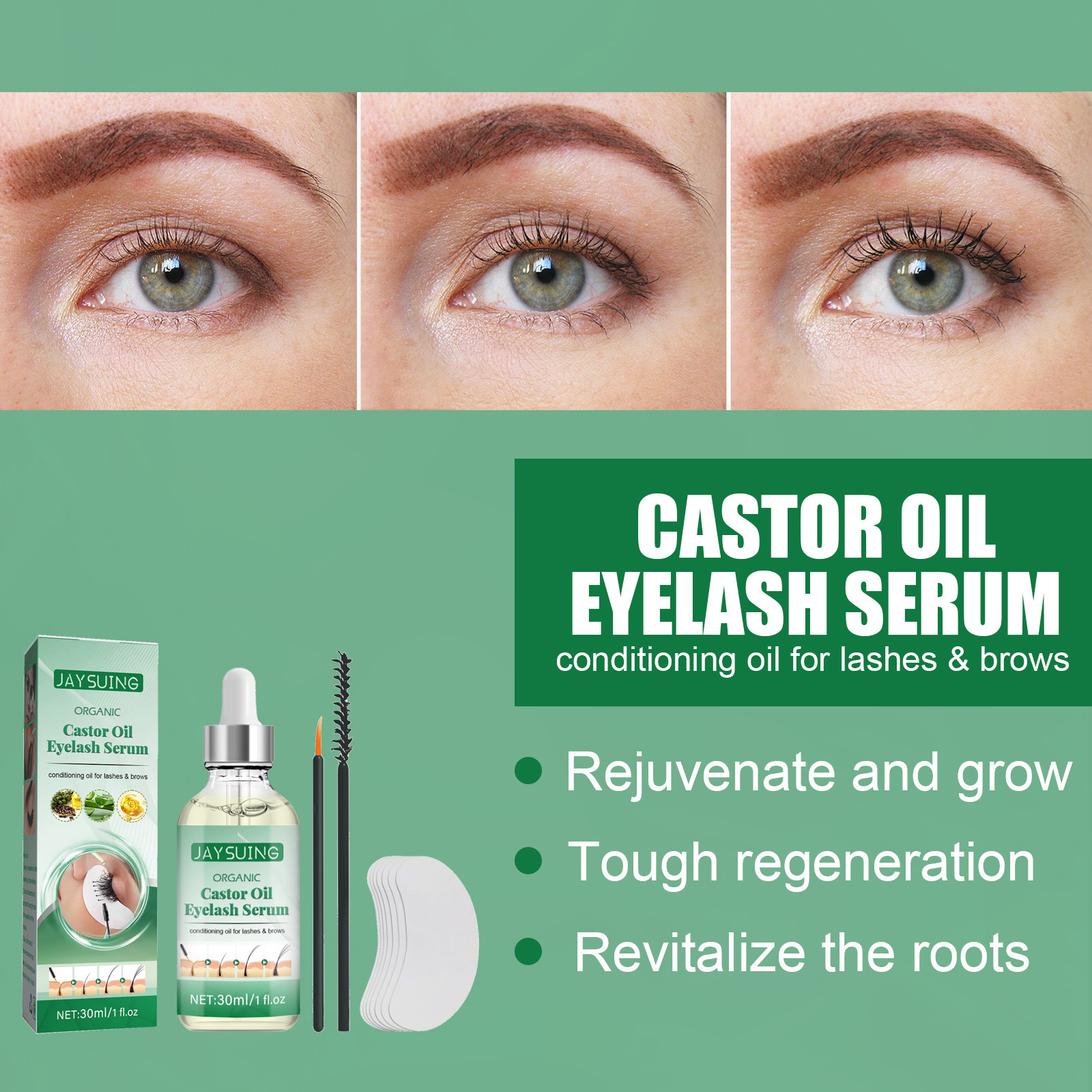 Jaysuing Castor Oil Eyelash Essential Oil Kit Natural Long Curling Thick Beautiful Eyelash Essential Oil