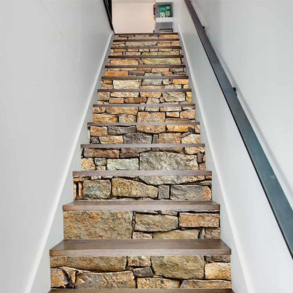尚易外贸亚马逊楼梯贴新款创意石头台阶装饰墙贴防水自粘贴纸t010