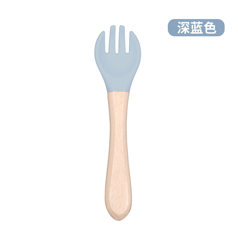 Baby Silicone Beech Spoon Fork Combination Soft Spoon Spoon Fork Baby Tableware Set Pedology Eating