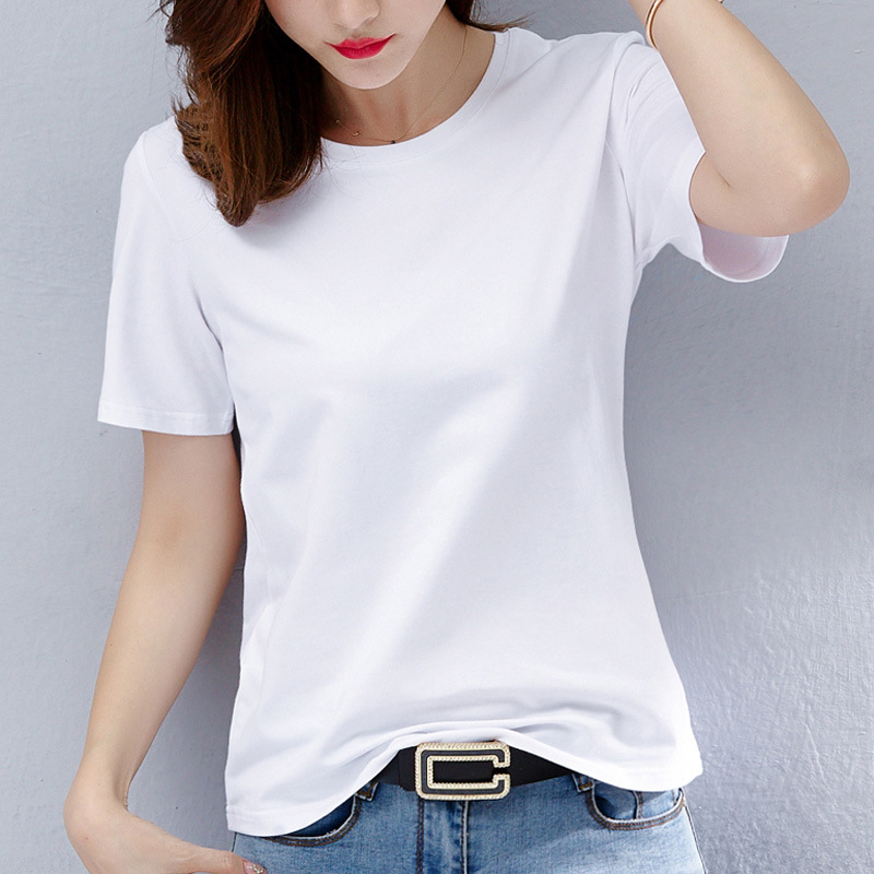 纯白色t恤女短袖修身圆领2022夏季新款纯色半袖女装上衣t恤女装