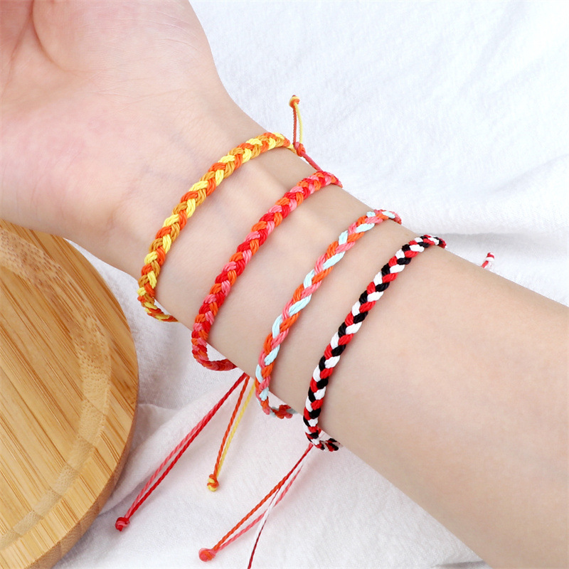 跨境外贸饰品 编织腊线手绳文玩彩色相交三股辫手链 可调情侣套装