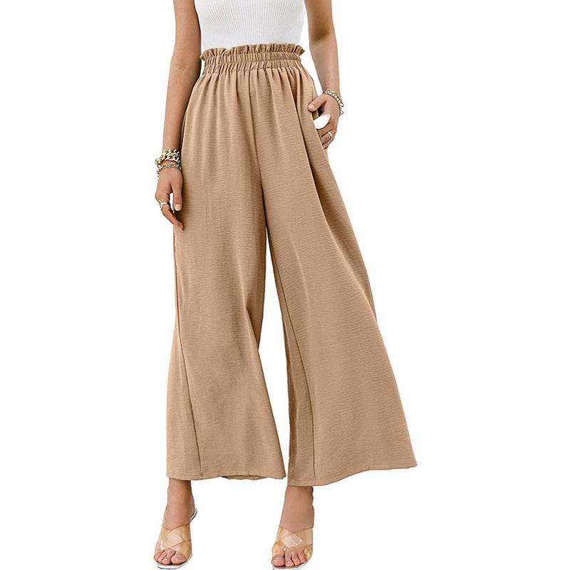 Spring and Summer New Ice Silk Wrinkle Fungus Europe and America Cross Border Cotton and Linen Solid Color Wide Leg High-Waisted Trousers Loose Casual Pants