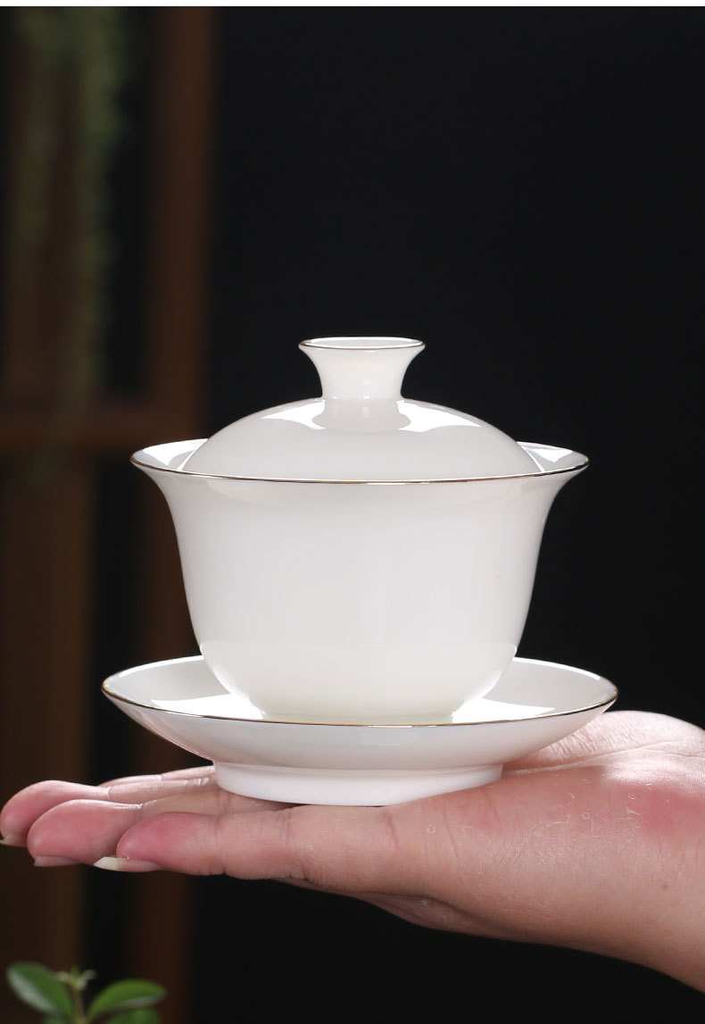 2寸大号陶瓷三才盖碗创意220毫升大茶碗羊脂玉盖碗茶杯定制logo