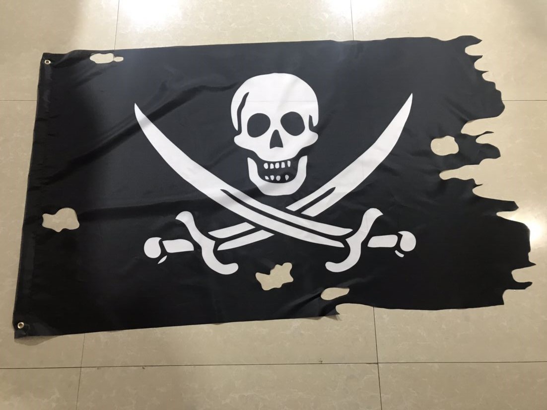 亚马逊货源 万圣节海盗旗破洞骷髅旗90x150cm pirate flag skull